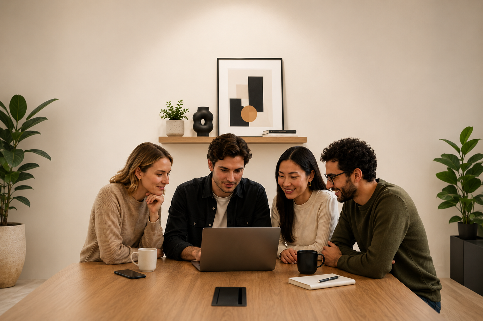 Creative team reviewing an ecommerce project on a laptop