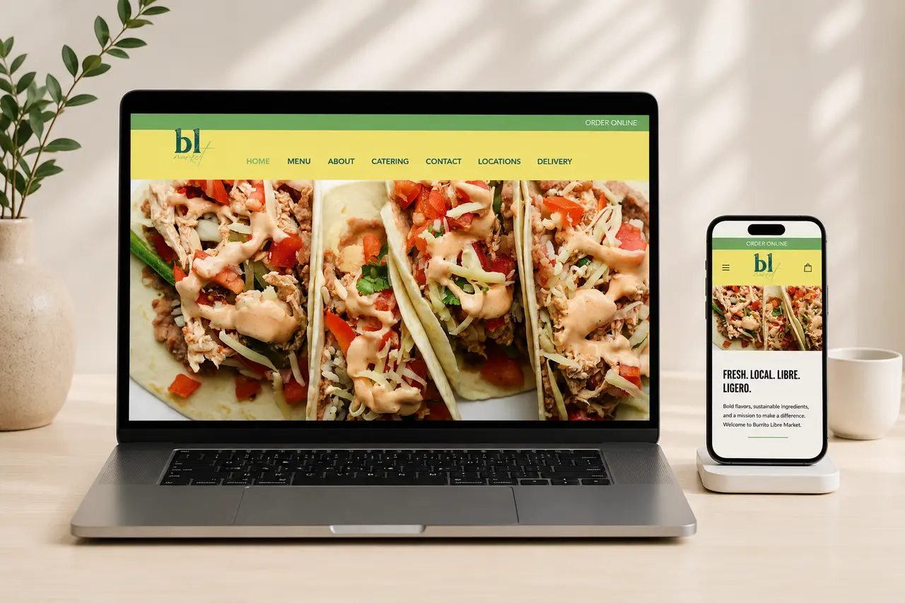 Burrito Libre food ecommerce website displayed on laptop and mobile